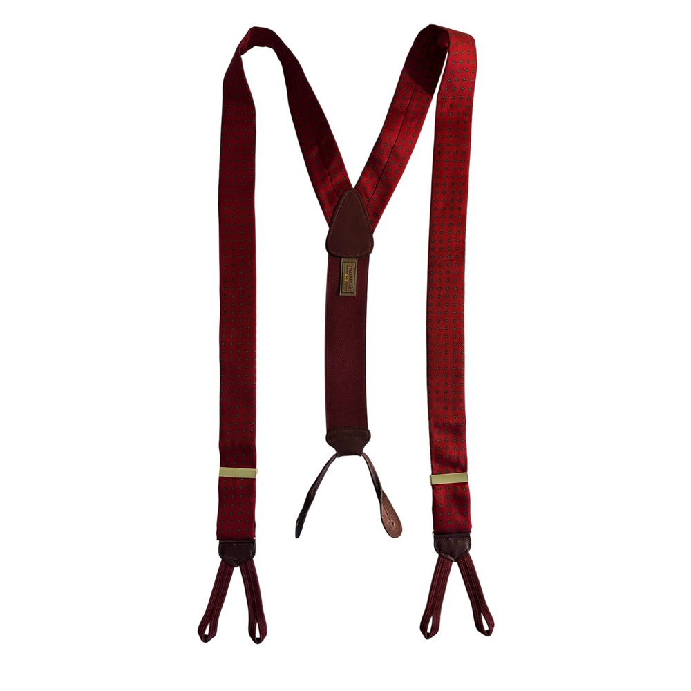 Trafalgar Suspenders Mens OS Red Silk Y-Back Geometric Diamond Button Braces